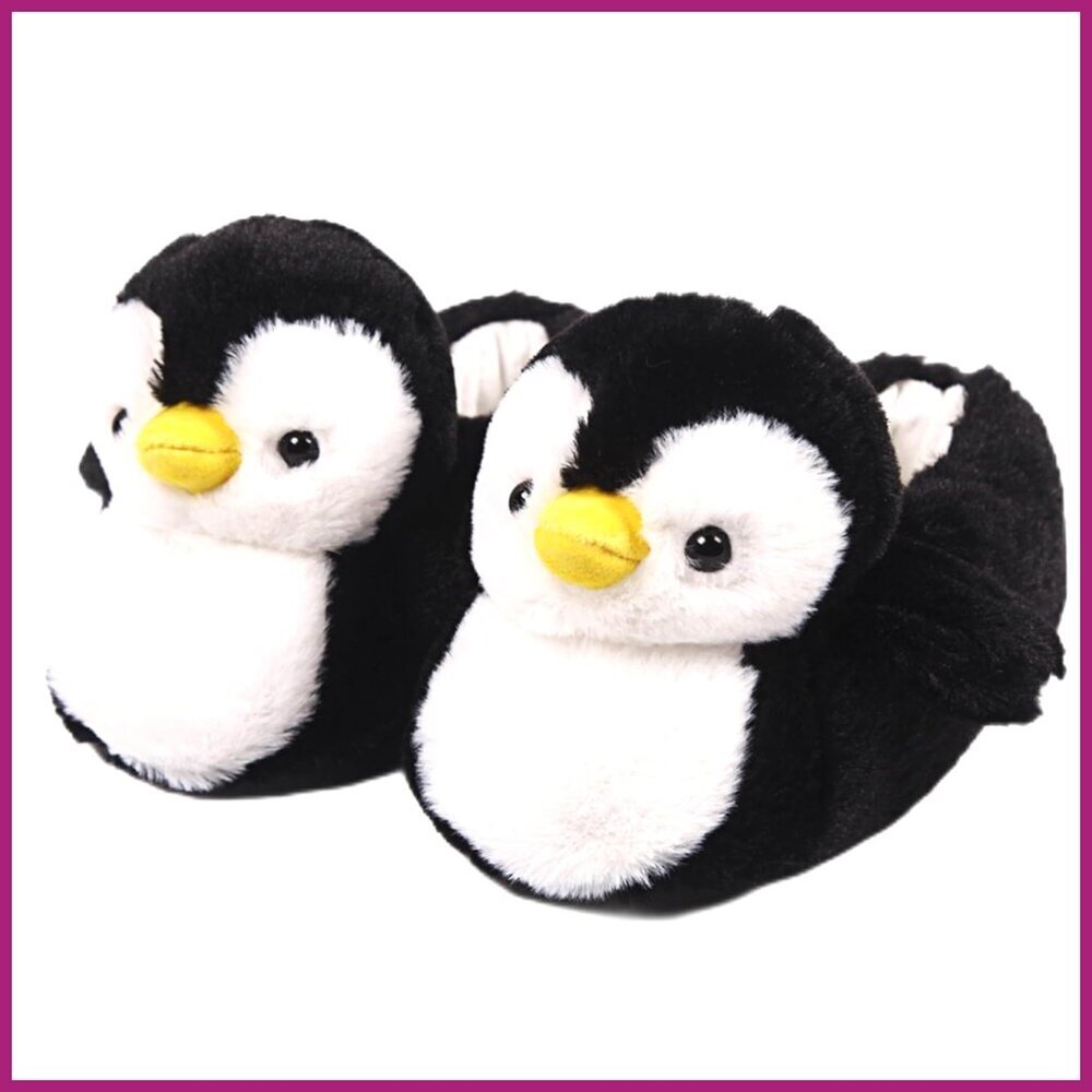 Fleece Slippers with Cotton Lining, Penguin Design, Winter Warm House Shoes